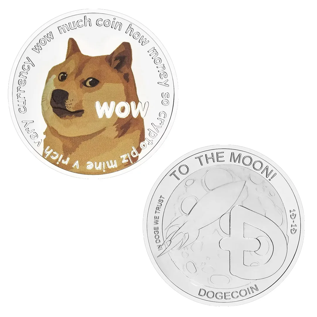 هدية مقتنيات عملات تذكارية مطلية بالذهب والفضة بنمط WOW Dogecoin إلى القمر