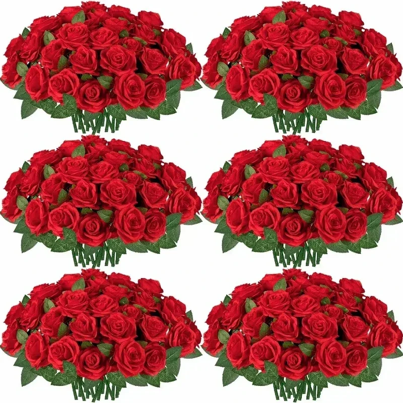 20/50 Pcs Artificial Velvet Silk Rose Flower Bouquet Real Looking Fake Roses Home Wedding Centerpieces Party Decorations