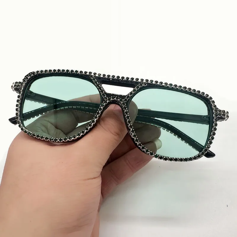 Neue Quadratische Doppel Brücken Diamant Sonnenbrille Frauen Mode Candy Farbe Strass Sonnenbrille Weibliche Shades UV400 Brillen – Detail 13