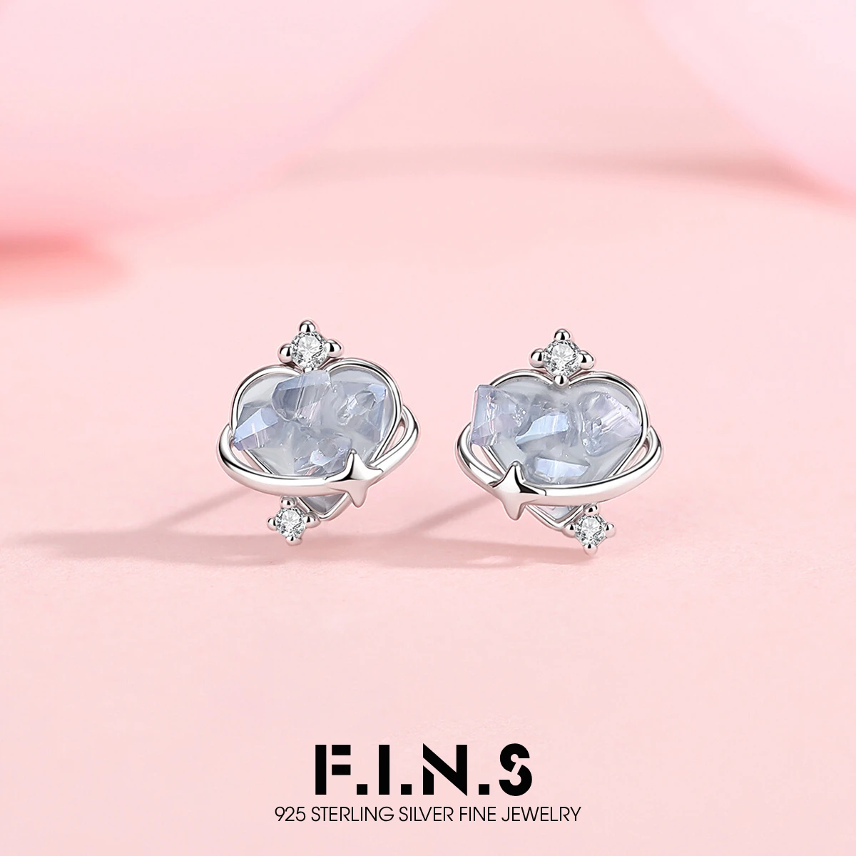 F.I.N.S Luminous Love Heart Planet S925 Sterling Silver Earrings for Women Versatile Glow-in-the-Dark Heart Piercing Ear Studs