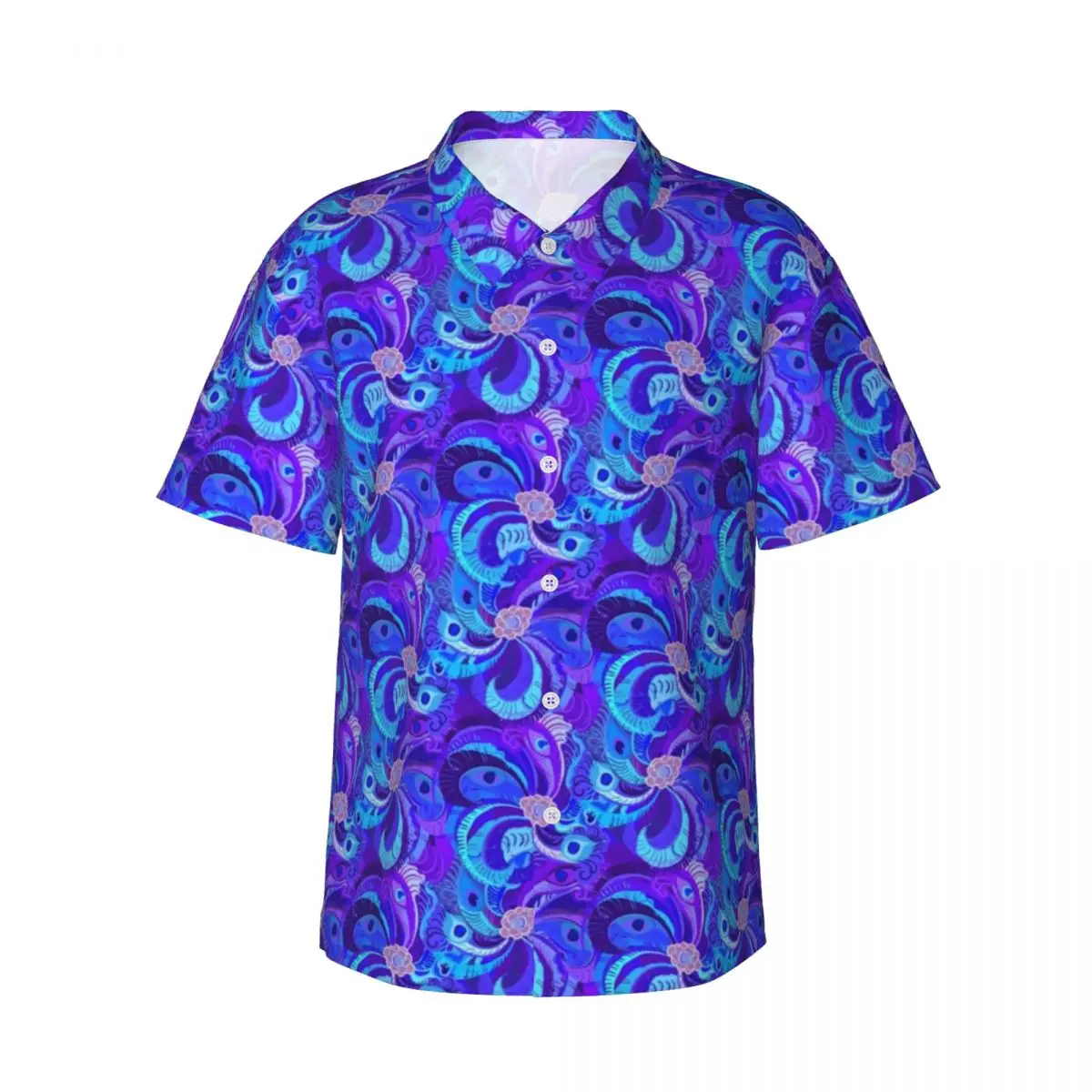 

Peacock Neck Gator Casual Shirt Retro Blue Feathers Vintage Hawaii Shirts Male Short-Sleeve Beach Breathable Oversized Blouses