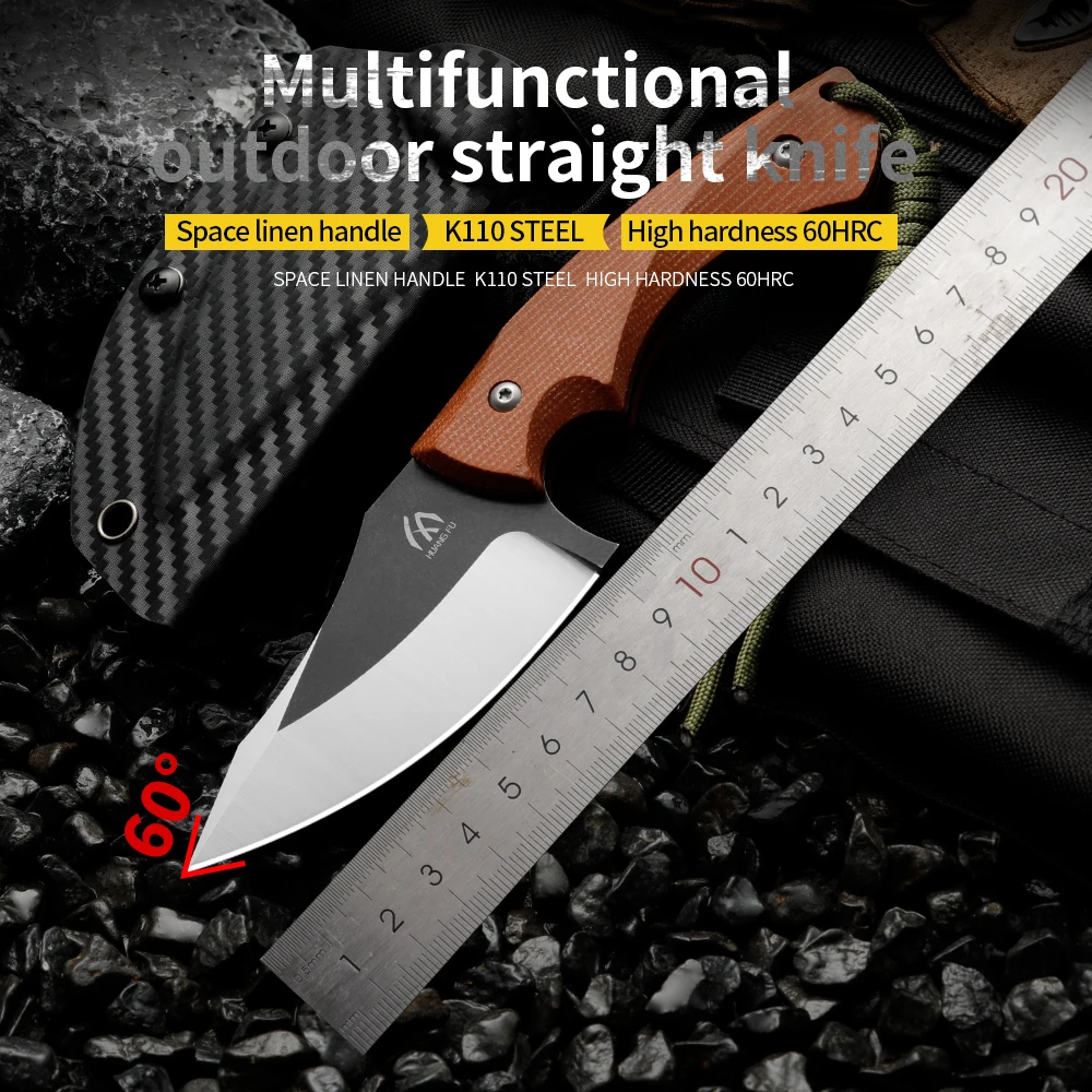 Wilderness Husband Linen Handle Integrated Outdoor Knife Wilderness Survival Knife K110 Steel High Hardness Outdoor Mountaineeri