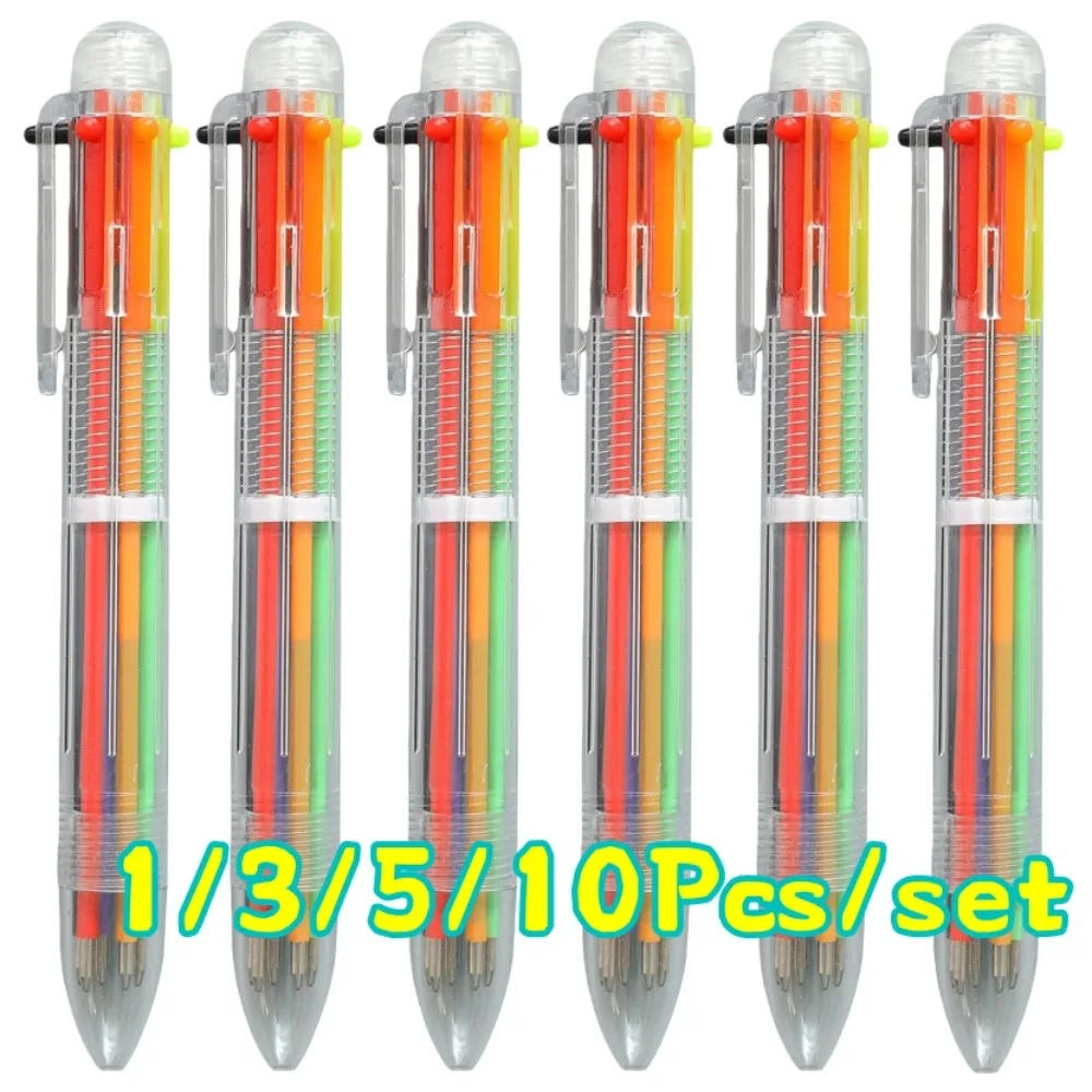 1-10PCS Colorful Ballpoint Pen 6 Color in1 Pen Multicolor Stationery