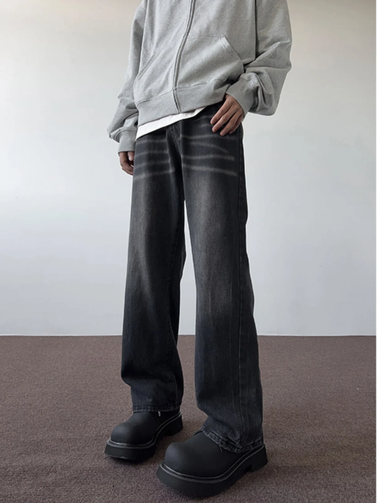 

Мужские черные джинсы Cleanfit с расклешенными штанинами, прямые, свободные, широкие брюки в американском уличном стиле, для весны и осени