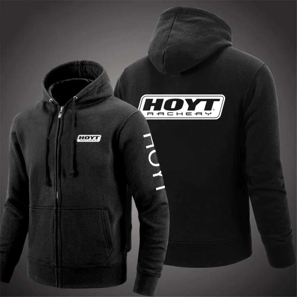 

2024 Men New Hoyt Archery Long Sleeves Cotton Solid Color Zipper Hoodies Sweatshirt Fashion Casual Fleece Pullover Tops