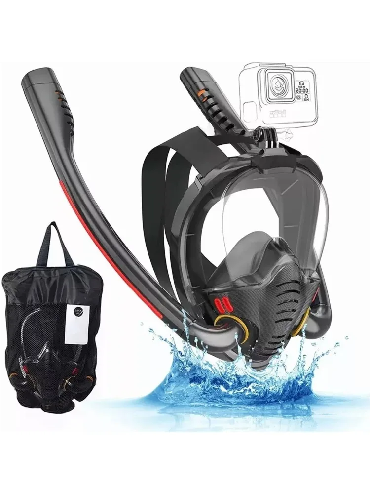 Schnorchelmaske, Doppelschlauch, Silikon, voll trocken, Tauchmaske, Schwimmmaske für Erwachsene, Tauchbrille, eigenständige Unterwasseratmung – Detail 12