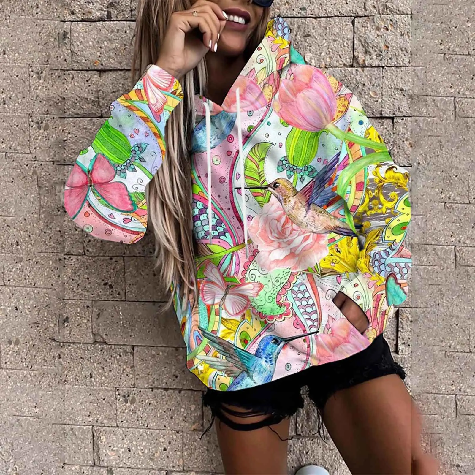Inkt Schilderij Bloemen 3D Print Hoodies Dames Bloemen Hoodie Oversized Trui Y2K Hoody Tops Vrouwelijke Jas Kleding