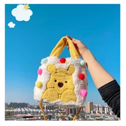 Disney Pooh Bear Plush Handbag Anime Fashion Cartoon Single Shoulder Tote Bag Cute Children Student Birthday Gift Plush Bag New