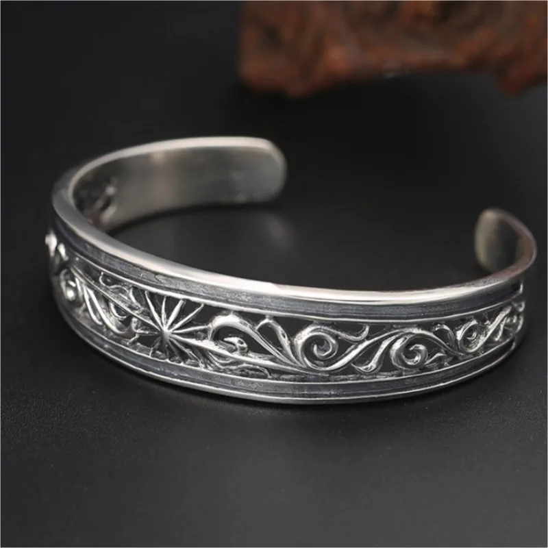 S925 Sterling Silver Bracelets for Women Men New Women's Fashion Hollow Solar Ray Eternal Vine Bangle Pure Argentum Jewelry