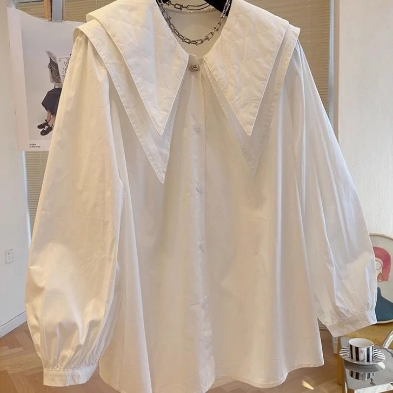 

plus Size Double Layer Doll Collar irt Men's Long Sve Lantern Sve Simple Sle Spring Autumn ex Long Coat