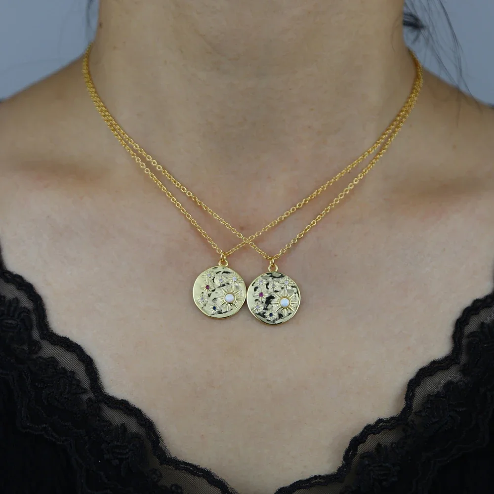 جديد هندسية جولة عملة قلادة مطروق قطعة أوبال تشيكوسلوفاكيا الشمال دلاية شكل نجمة سحر قلادة مجوهرات هدية الكريسماس لصديقة #6