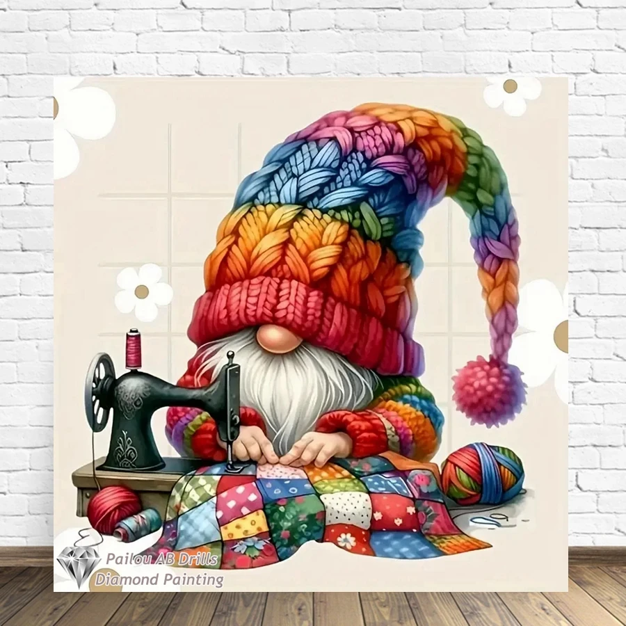 

Hooded Sewing Gnome AB Drills Diamond Painting Kits Photo Art 5d Diy Full Square Mosaic Cross Stitch Embroidery Home Decor Gift