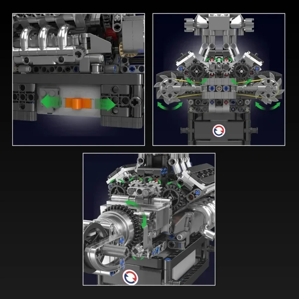 Molde rei 10206 mcl esporte carro v8 blocos de construção tijolos carro técnico modelo simulação motorizada unidade eletricamente presente