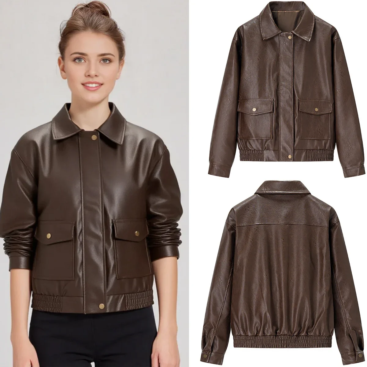 

ОСЕННАЯ женская кожаная куртка, пальто, осенне-зимняя модная женская винтажная мотоциклетная куртка, уличная кожаная верхняя одежда, пальто