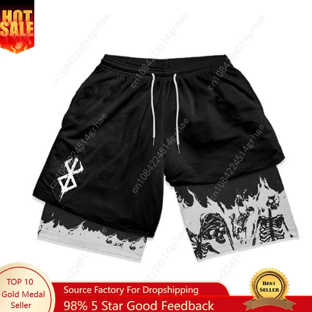 

Y2K Compression Shorts Skull Print 2 in 1 Gym Shorts for Men Active Athletic 5 Inch Quick Dry Stretchy Training Fitness Workout