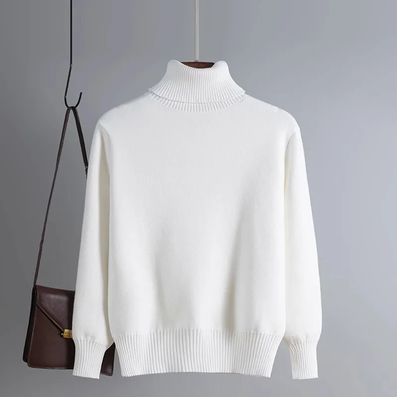 Winter Warm Slim Turtleneck Sweater Tops New Thicken Casual Fleece Lined Knitted Pullover Women Soft Big Stretch Knitwear Sueter