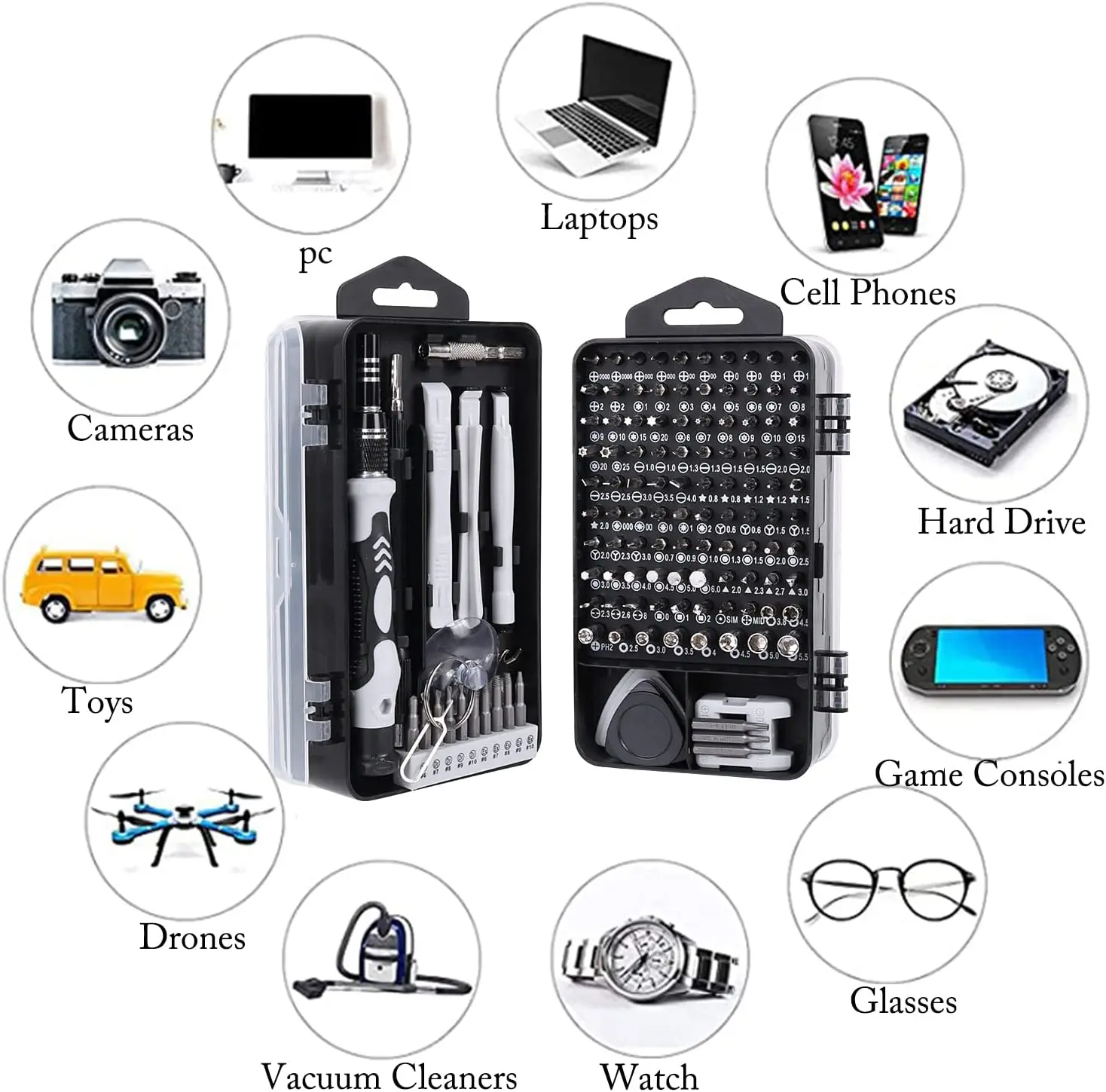 Jeu de tournevis de précision, Kit d'outils de réparation 138 en 1 avec 117 bits, Compatible pour ordinateur portable, PC, tablette, iPhone,iPad et électronique