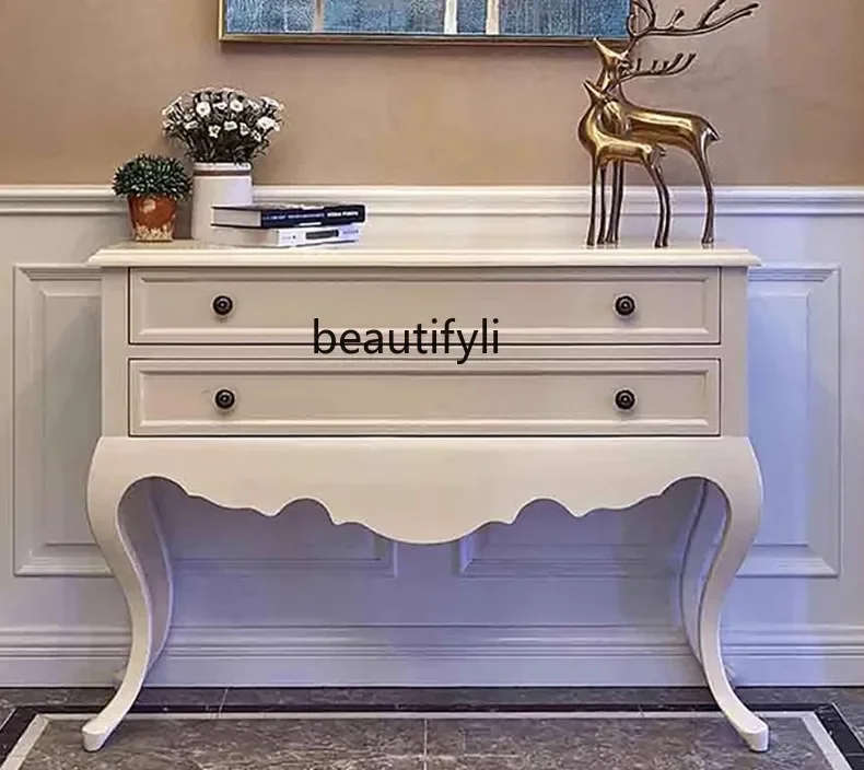 

American light luxury solid wood porch cabinet French retro foyer side cabinet t home decoration cabinet53