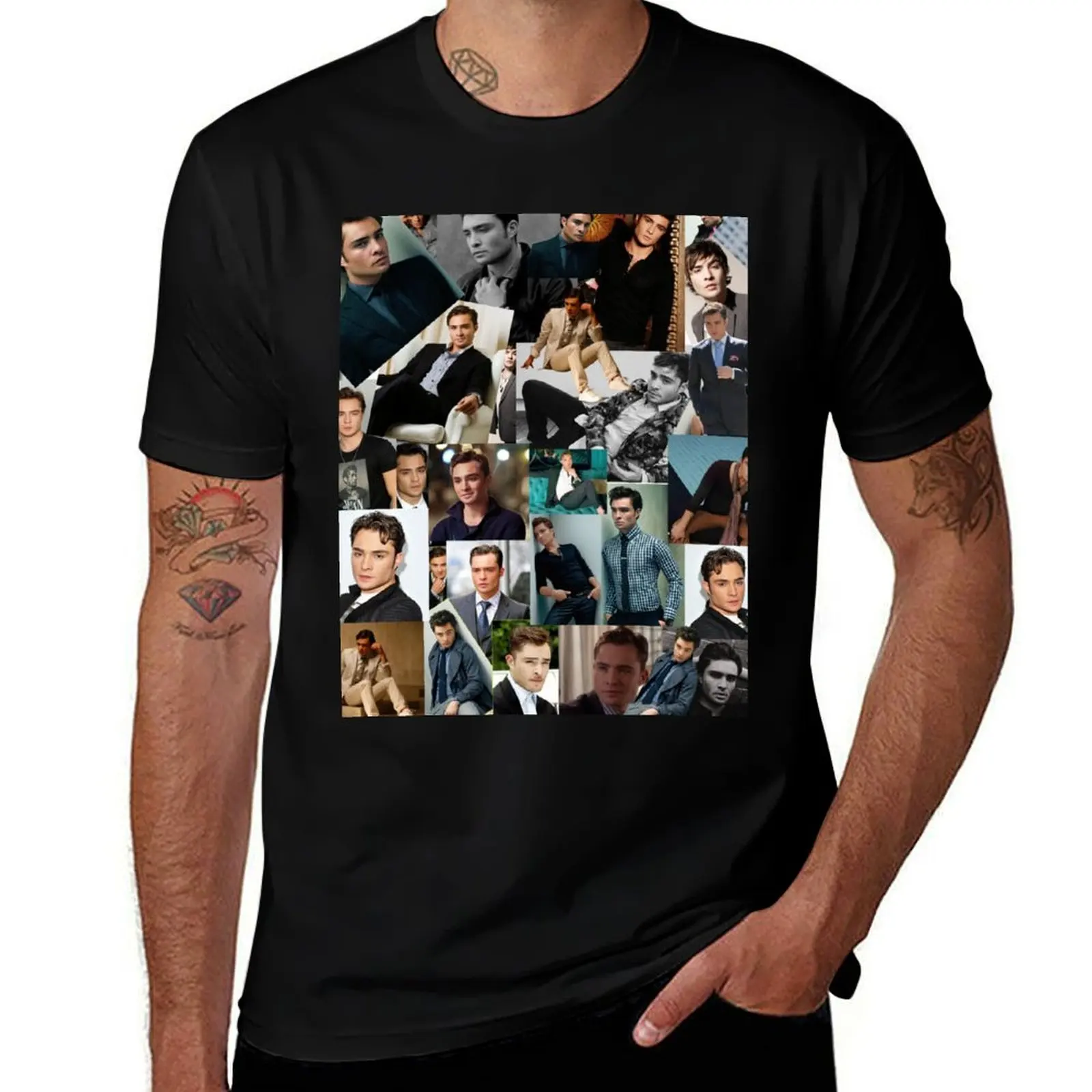 

Ed Westwick Assortred Photos Collage T-Shirt Fashion Pattern Printed Tee Shirt