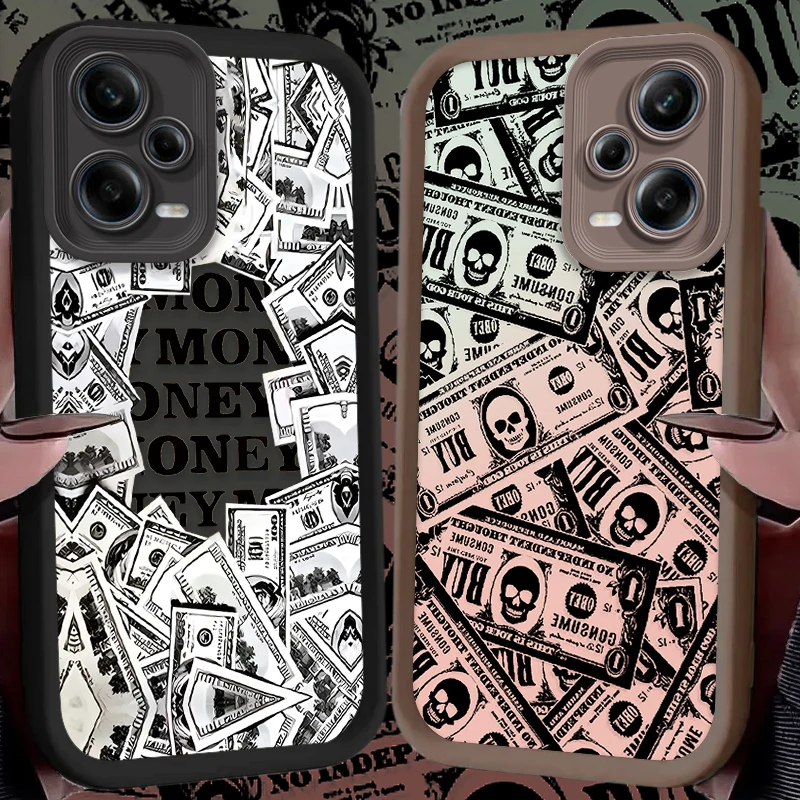 Luxury Skull Banknote Phone Case for Xiaomi Redmi Note A3 13 12 11 Pro Plus 4G 5G 12S 11S 10S 10 9 9S 8 12C 13C Silicone Cover