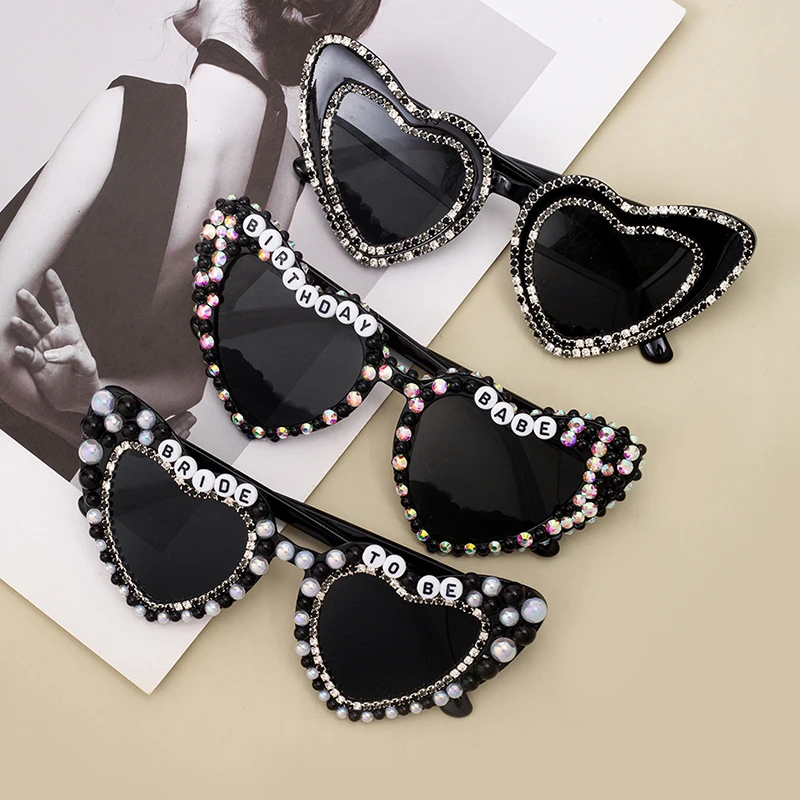 Party Glasses Fashionable Bridal Shower Glasses Heart Sunglasses Rhinestone Bachelorette Sunglasses For Birthday Party Outdoor