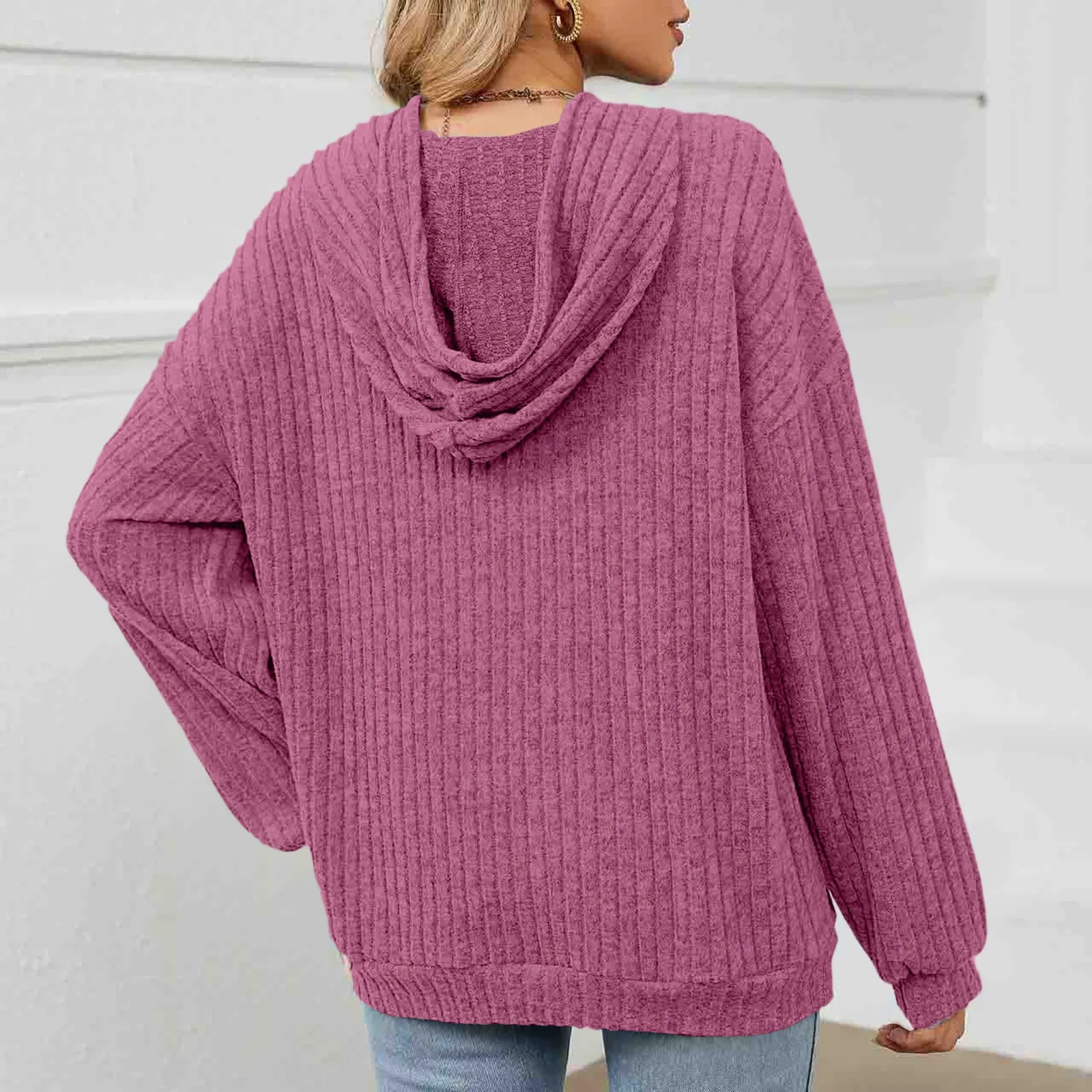 Sudadera con capucha holgada de manga larga con cordón y bolsillo para mujer, Top de Color sólido, sudaderas con capucha, ropa de invierno para mujer