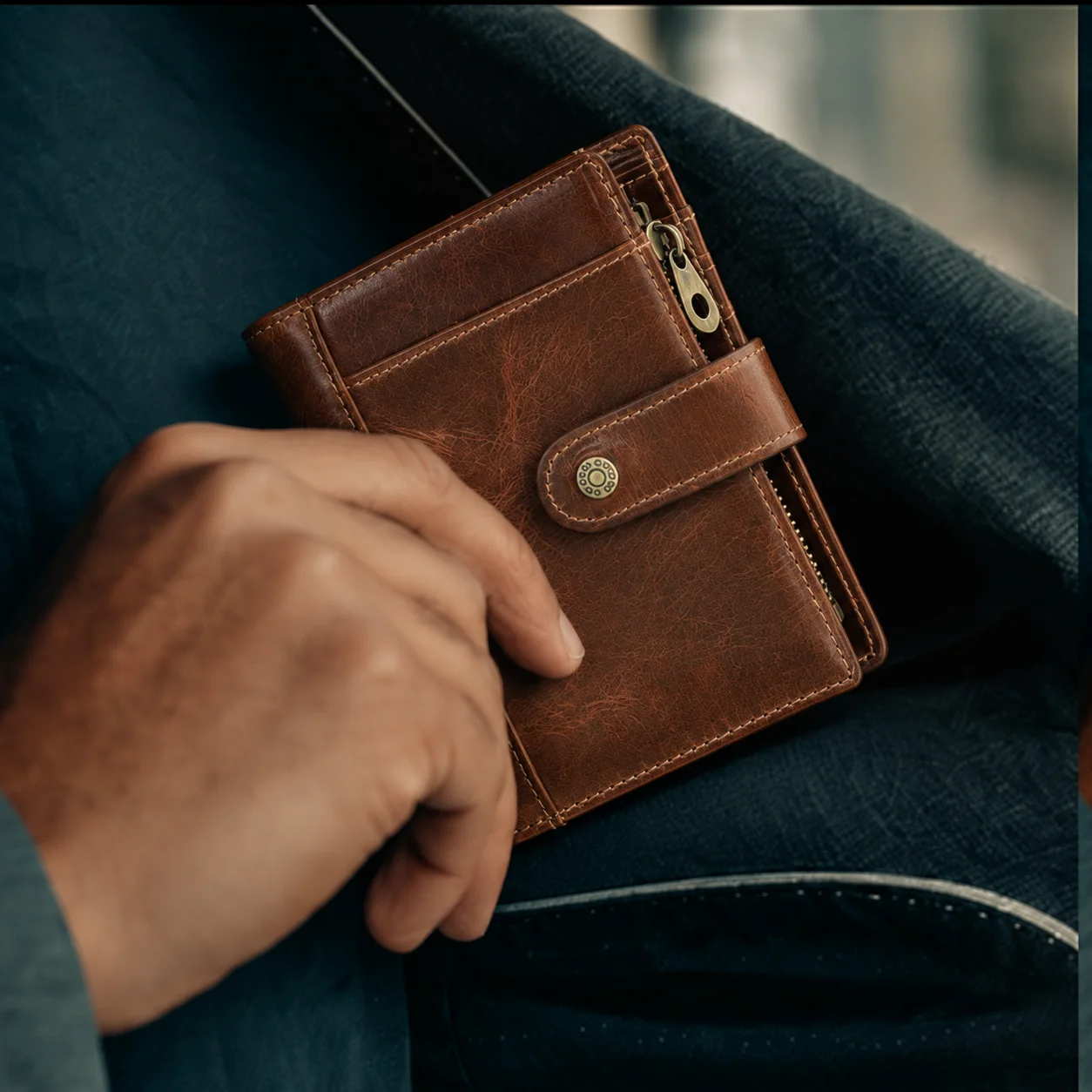 CONTACT'S Full Grain Leather Wallet Men's Wallet RFID Portable Card Holder Coin Purse Money Bag Male Travel Gift Coin Purses