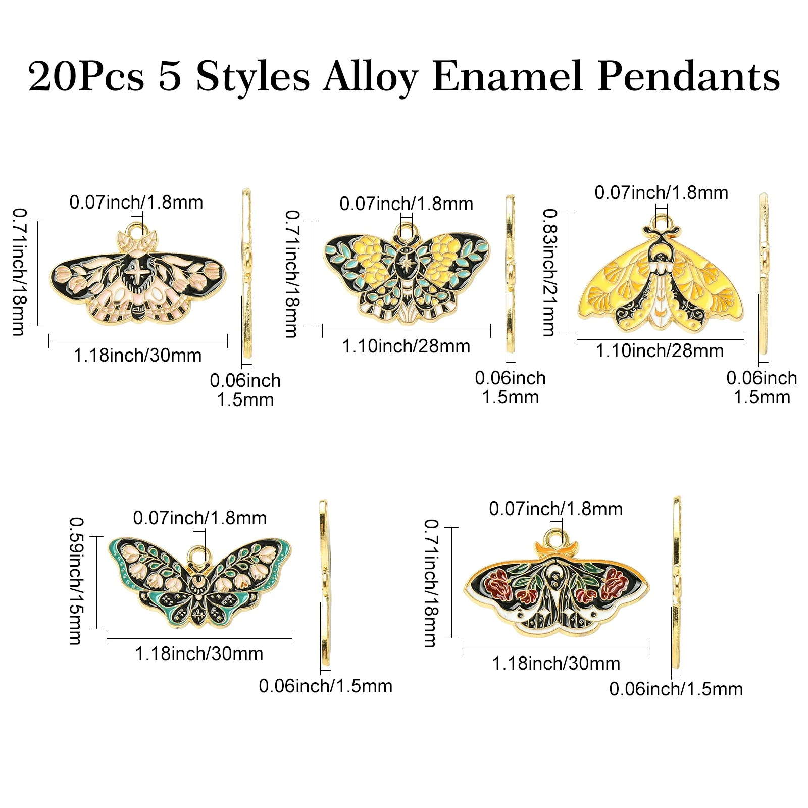 Pandahall 20Pcs 5 Styles Enamel Butterfly Charms Delicate Animal Butterfly Moth Charms for Jewelry Making Crafting
