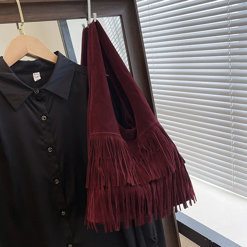 Wildleder-Quasten-Umhängetaschen aus hochwertigem Kunstleder, modische, geräumige, luxuriöse und beliebte Damen-Handtaschen, lässig, neu – Detail 30