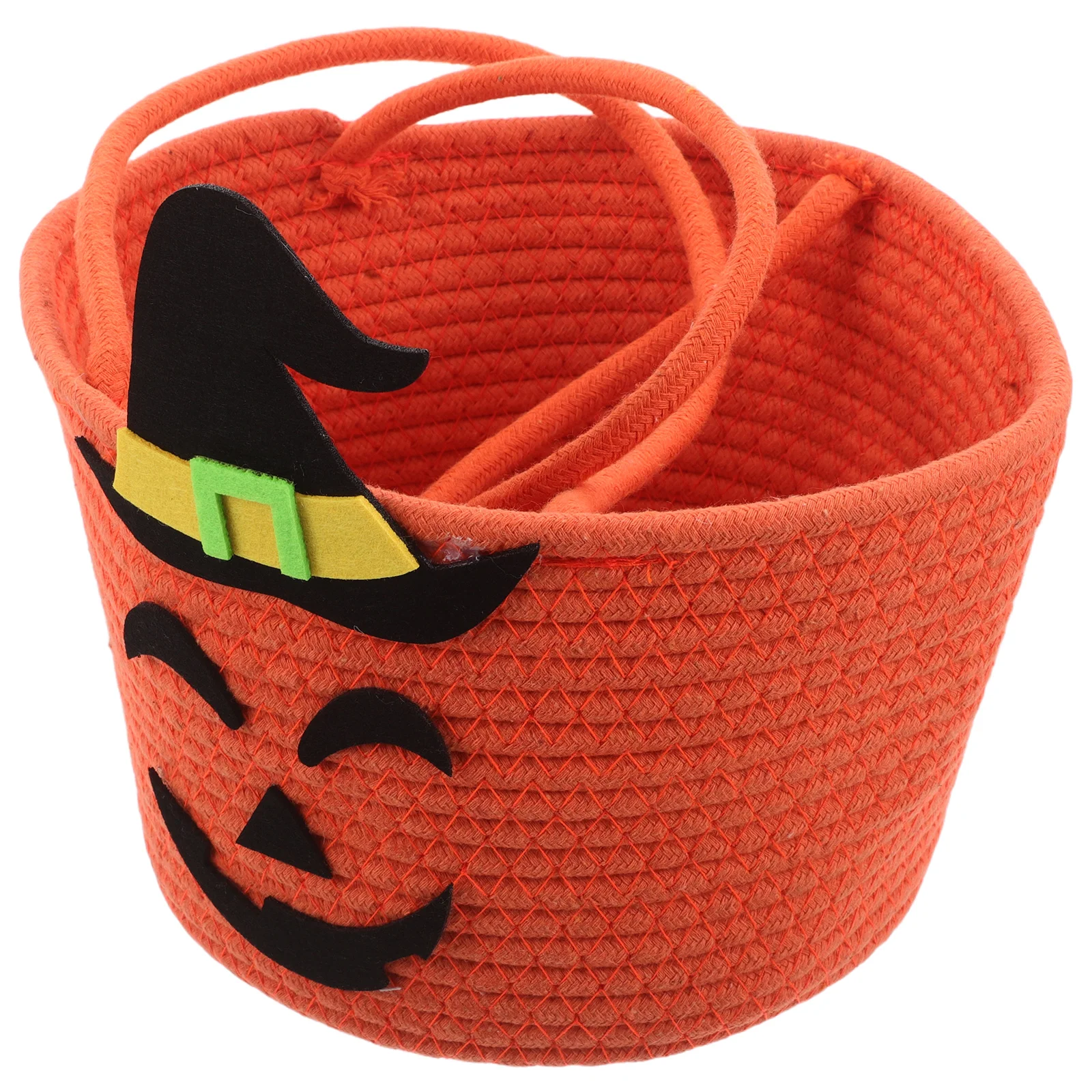 

Halloween Candy Bag Tote Bucket Holder with Handle Buckets Cotton Rope Storage Woven Basket