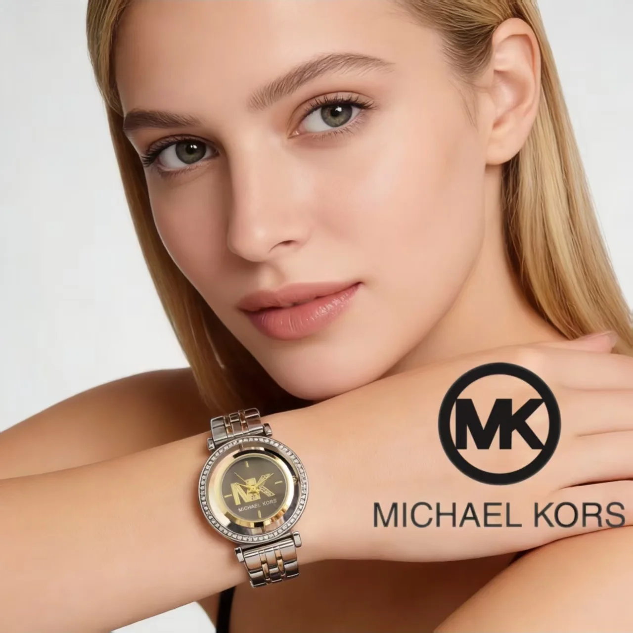 Michael Kors Women's Diamond Studded Watch Bag, Hollowed out Rotating MK Classic Watch Wallet, Exquisite Gift for Girlfriend