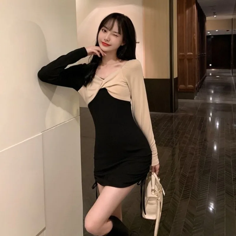 Dresses Women Patchwork All-match Special Seductive Age-reducing Korean Style Basics Designed Sexy Simple Daily Clubwear Tender