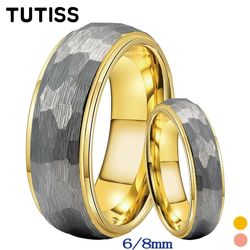 

TUTISS Fashion 6MM 8MM Tungsten Hammer Ring Nice Wedding Band For Men Women Domed Brushed Comfort Fit Size 5-15