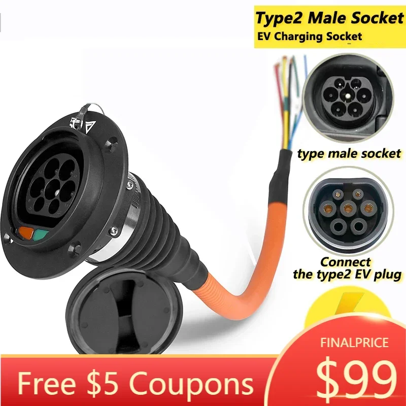 Type2 ซ็อกเก็ตชาย 16A 32A เดี่ยวหรือสามเฟส EV Charger ประเภท 2 IEC 62196 EVSE สําหรับยานพาหนะไฟฟ้าชาร์จ Outlet