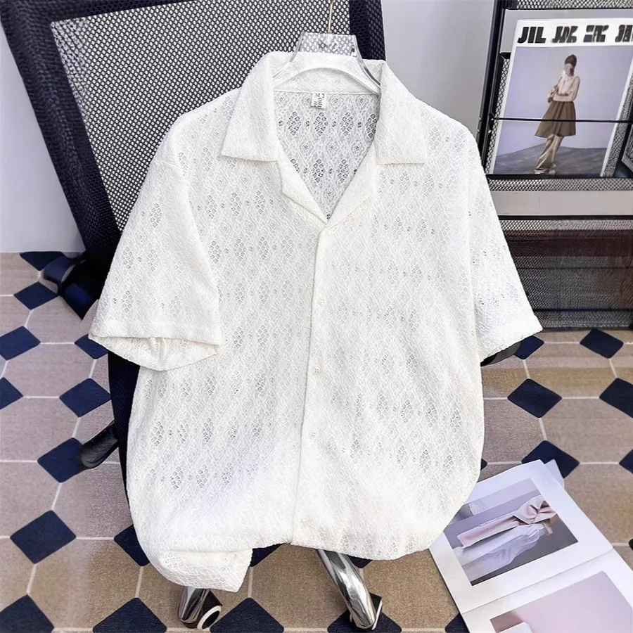 Hollow-out short-sleeved shirt Thin breathable woman man fashionable comfortable cool personality summer new loose