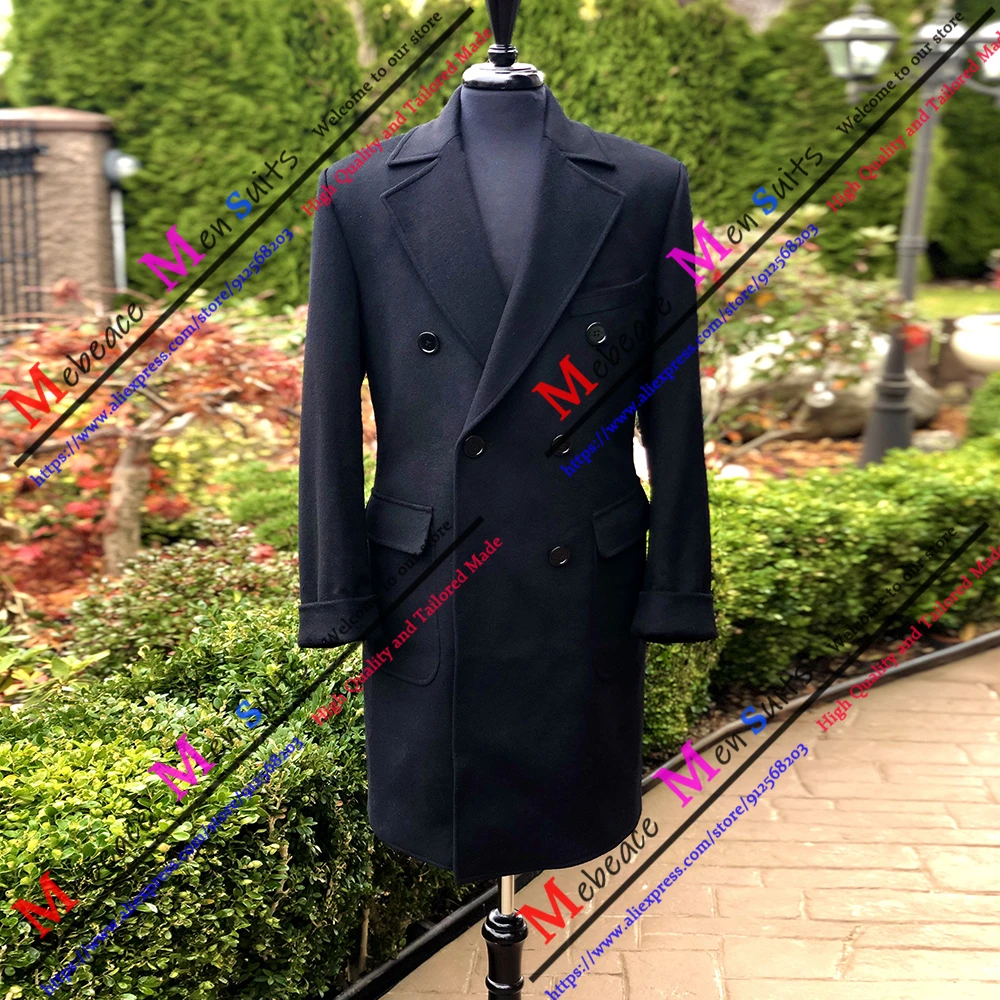 Formal Thick Wool Suits Jacket Customized Men Overcoat Double Breasted Tuxedos Peaked Lapel Blazer Hombre Business Long Coat