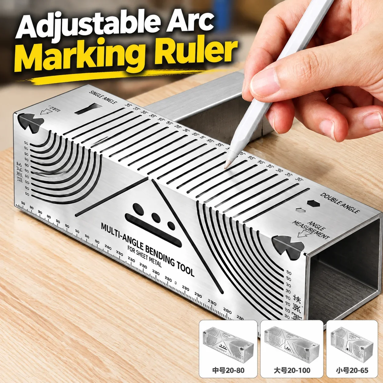 Adjustable Arc Marking Ruler Square Tube Round Pipe 90 Degree Corner Drawing Tool