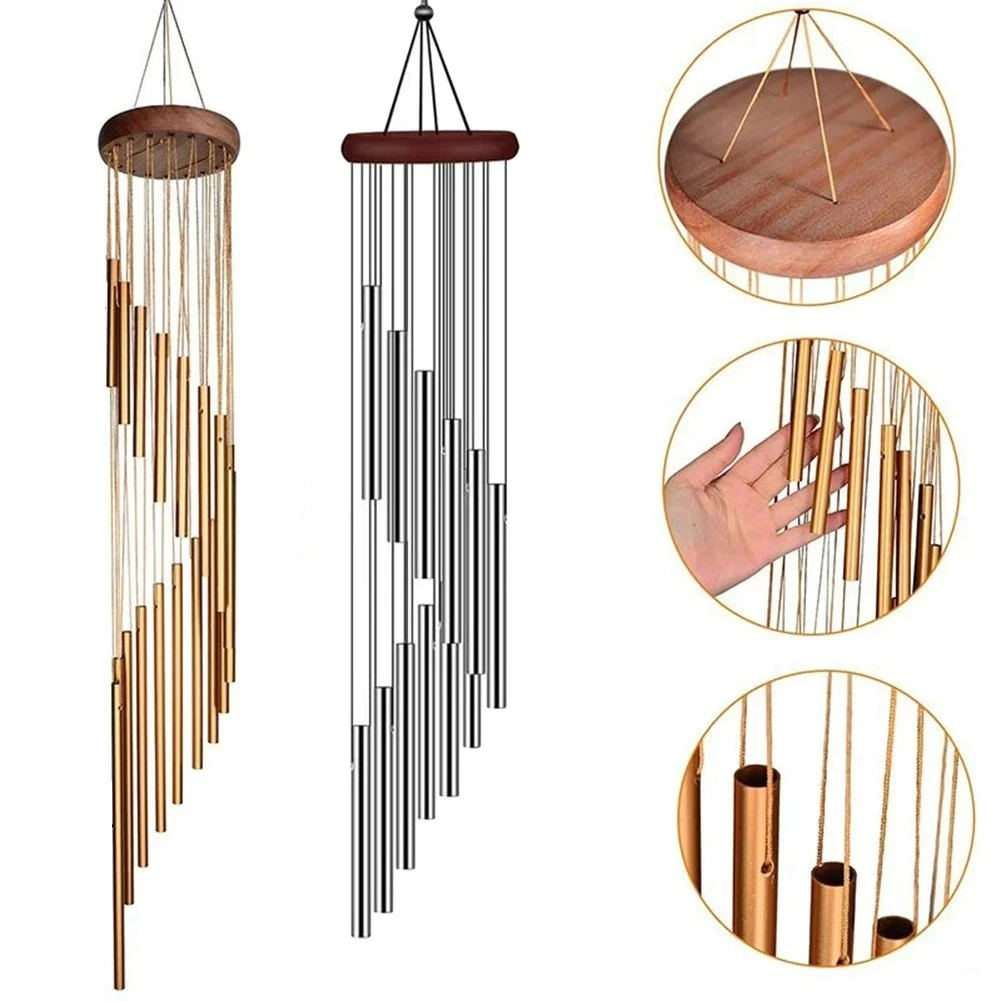 Aluminum Alloy Wind Chimes with Hook Gold/silver Bells for Outside Home Wedding Party Memorial Decoration Gifts 1piece 12 Tubes