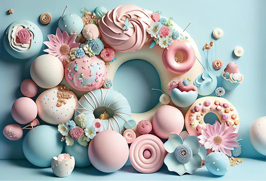 Mehofond Photography Background Sweet Donut Candy Balloon Floral Girl Birthday Cake Smash Portrait Decor Photo Backdrop Studio