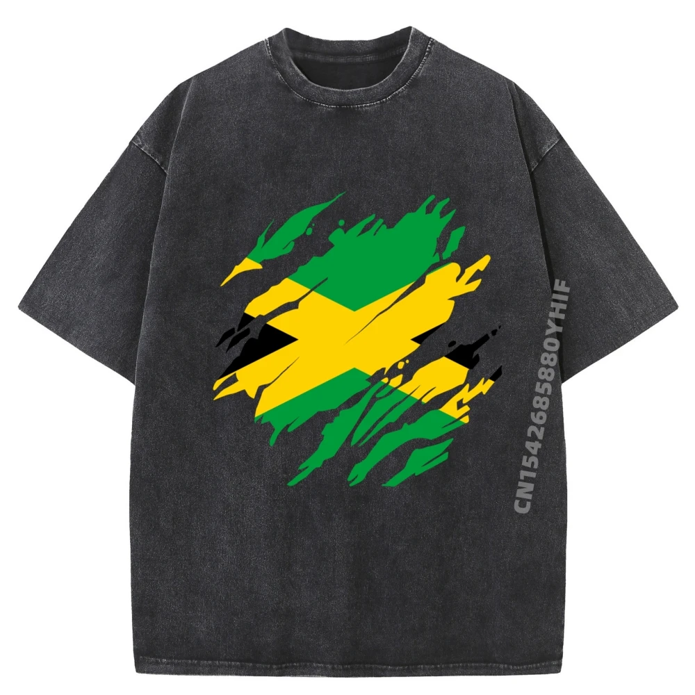 

Mens Printed Tshirt Jamaica Flag Jamaican Clothes Graphic Shirt Retro Washed T-shirt Men Tops Tees Daily Wear