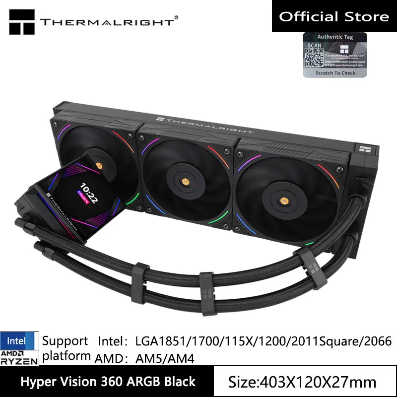 Thermalright Hyper Vision 360 ARGB All-in-one chłodnica wodna na zimno, 3,95 cala może obracać wyświetlacz LCD, LGA1851/1700/AM5/AM4