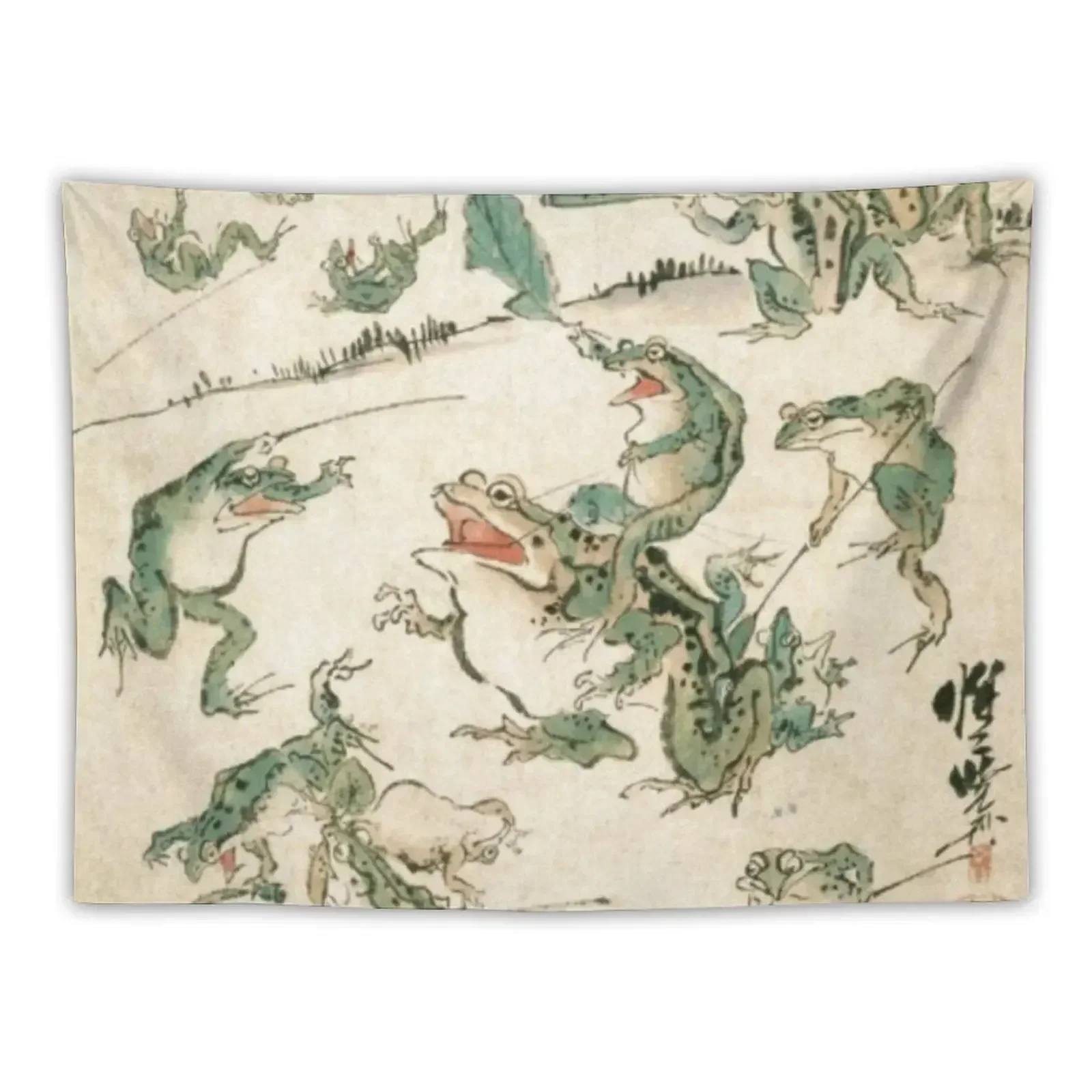 

Battle Of The Frogs - Kawanabe Kyosai Tapestry Wall Deco On The Wall Wallpaper Tapestry