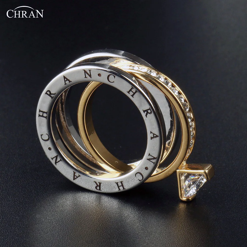 CHRAN Classic Zircon Wedding Bridal Ring Set Three Layers Elegant Luxury Engagement  Rings For Women  Girls Jewelry Gift