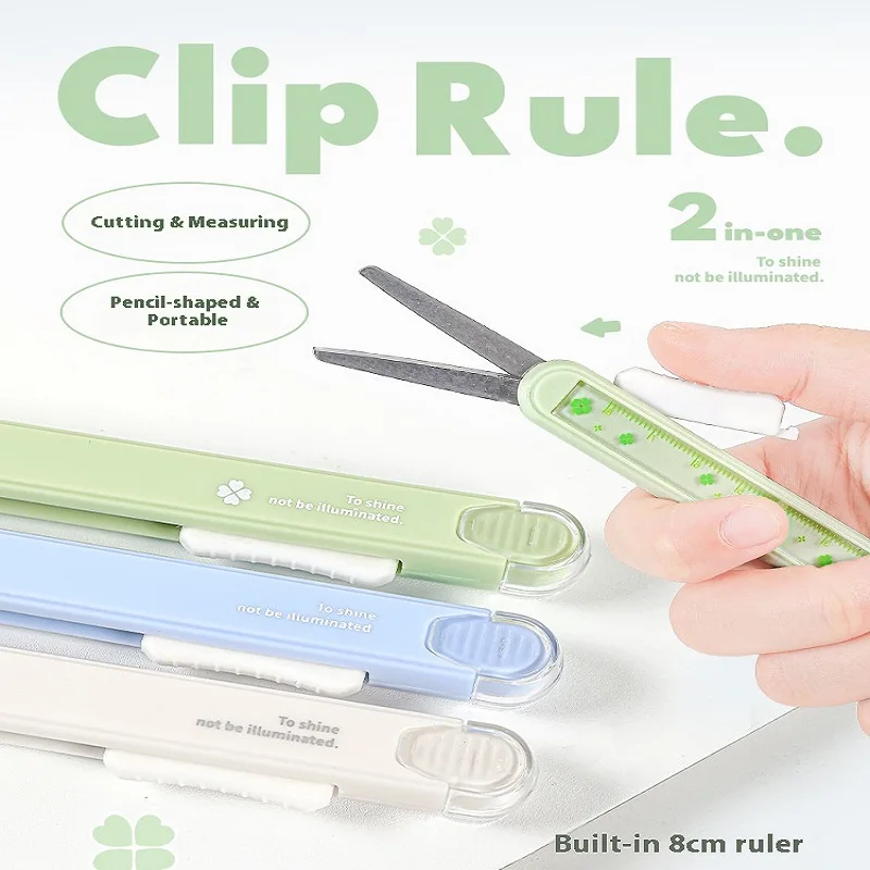 Planwith Multifunctional Ruler Scissors 2-in-1 Portable Pen-type Telescopic Cutting And Measuring Student Petite Safety Tool