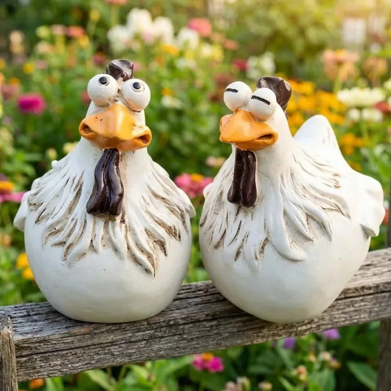 1/3Pcs Resin Chicken Fence Statue Whimsical Big Eye Clip on Garden Decor Outdoor Patio Balcony Farm Yard Ornament Figurine Decor