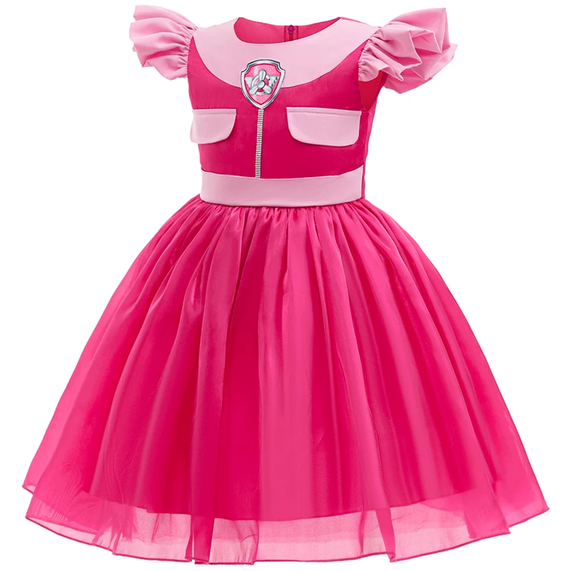 Kids Paw Dog Costume Pink Princess Dress Girls Halloween Cosplay Outfit Birthday Party Tutu Dress Fancy Carnival Costume view 4