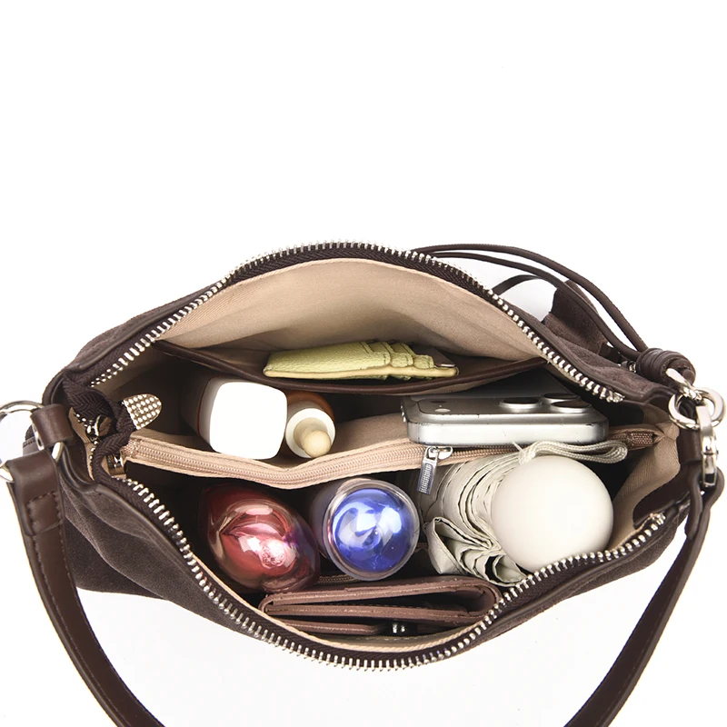 100% Echtes Wildleder Damen Schulter-Umhängetaschen Retro Echtleder Handtasche Designer Große Kapazität Pendler-Handtaschen – Detail 12