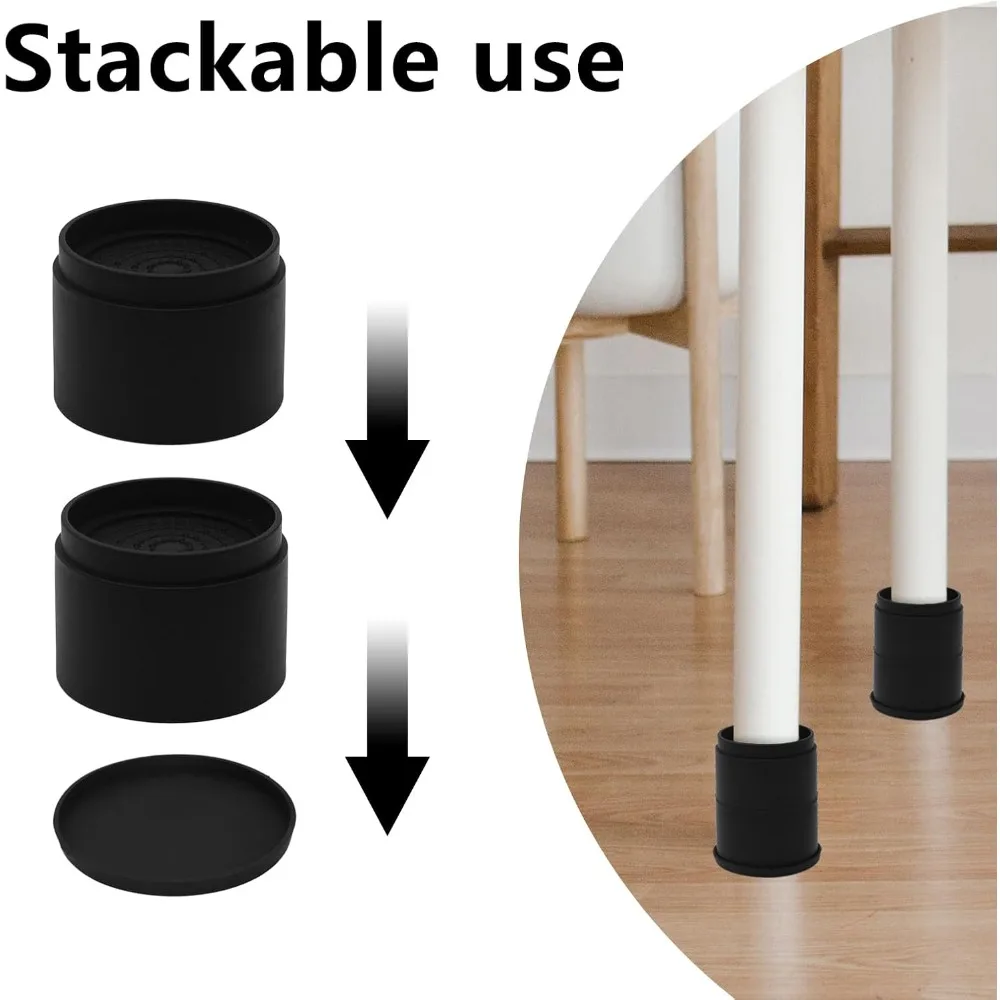 4 Sets Furniture Risers 2 inch Black Bed Risers, Heavy Duty Round Stackable Bed Lifts Risers 2 or 4 for Table, Sofa, Couch, Desk