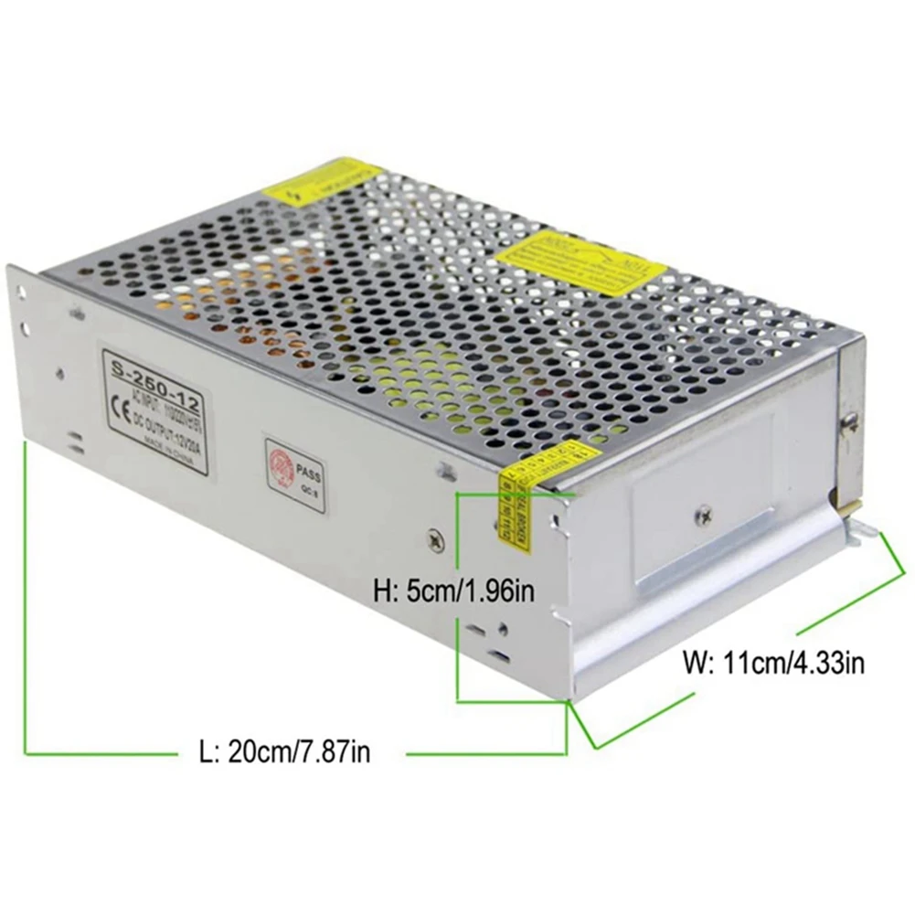 Interruptor de transformador de fuente de alimentación, convertidor de adaptador de conmutación LED(20a), cc 12V, 20a, 240W, CA 110V / 220V a cc 12V, 20Amp