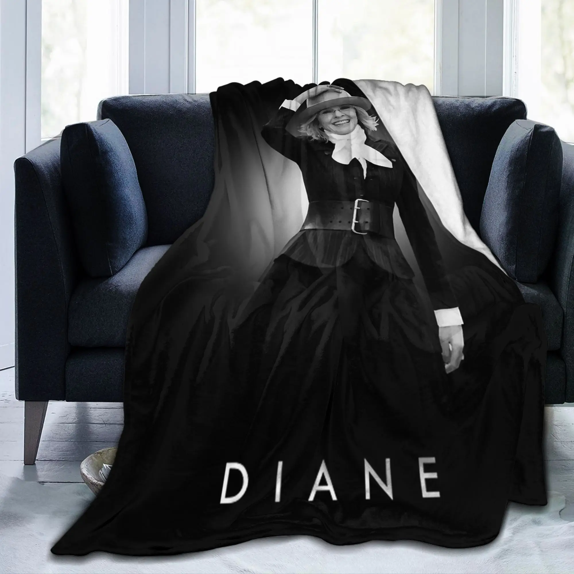 Diane Keaton Portrait RIP Fleece Throw Blanket Memorial for Bed Knitted Blanket Office Ultra-Soft Portable Quilt